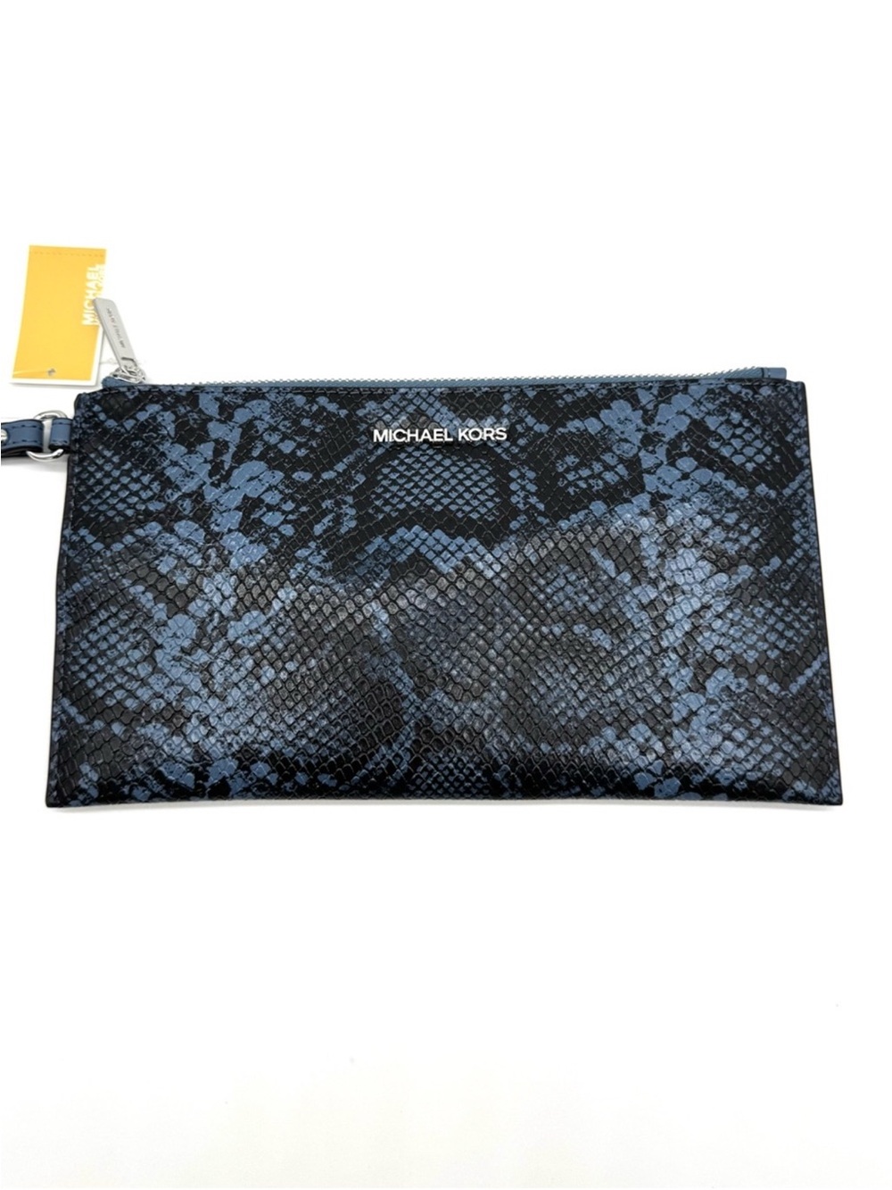Michael Kors Large Jet Set Travel Snakeskin TZ Wristlet Denim - Picture 2 of 6